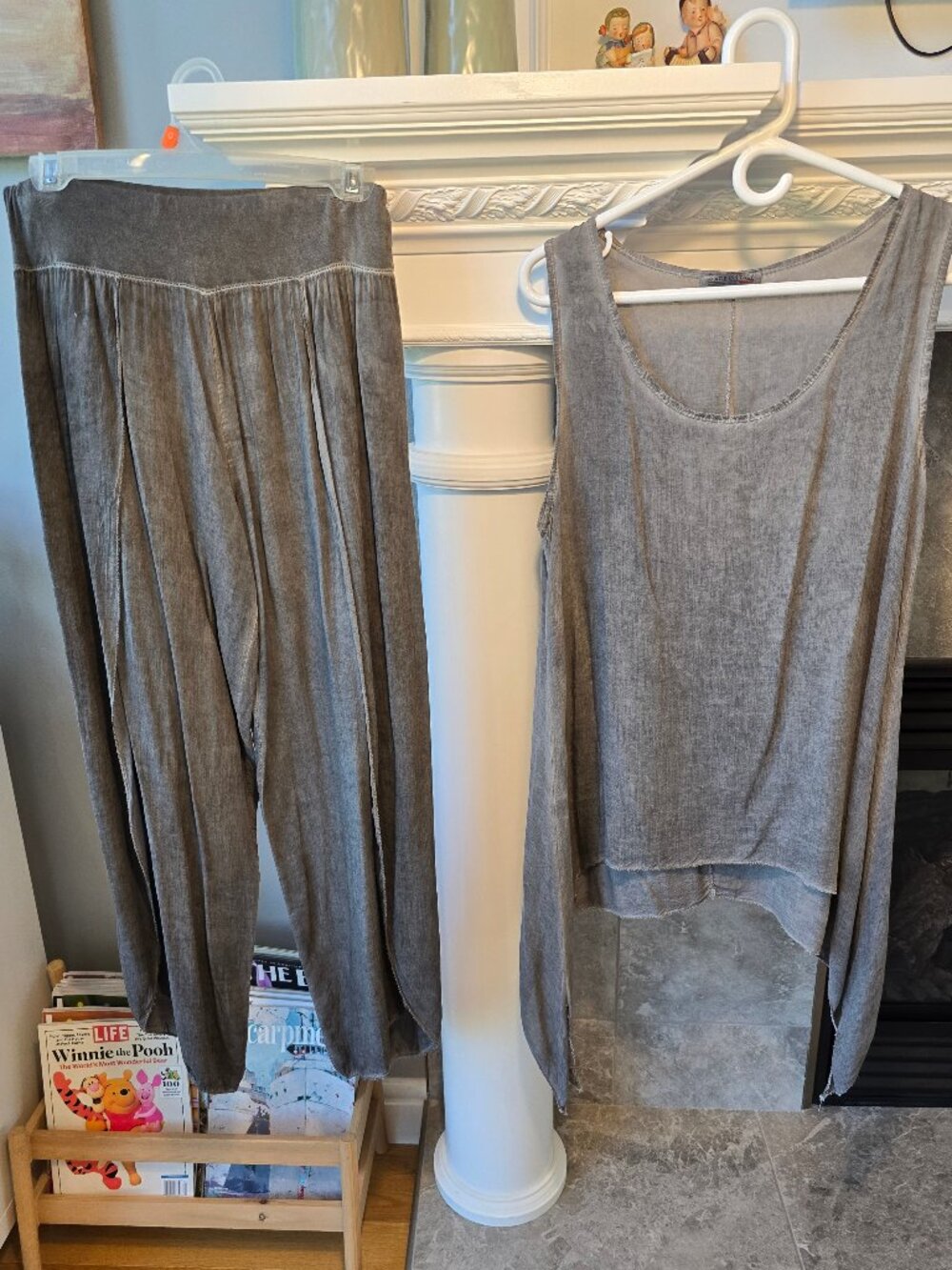 Made in Italy Mineral Wash Handkerchief Hem Tunic Tank Top and pants set